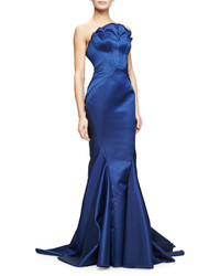 Zac Posen Strapless Woven Mermaid Gown Indigo