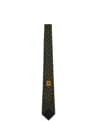Gucci Navy And Yellow Silk Gg Horsebit Chain Tie