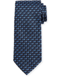 Salvatore Ferragamo Woven Dog Silk Twill Tie Blue