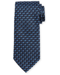 Salvatore Ferragamo Woven Dog Silk Twill Tie Blue