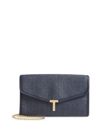 Navy Woven Straw Clutch