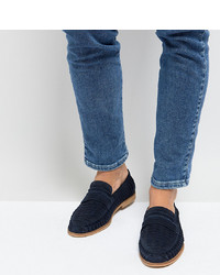 Silver Street Wide Fit Woven Loafers In Navy Suede