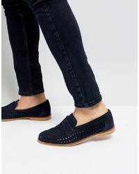 Silver Street Woven Loafers In Navy Suede
