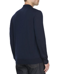 Salvatore Ferragamo 14 Zip Long Sleeve Polo Sweater Navy