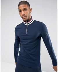 ASOS DESIGN Asos Muscle Fit Long Sleeve T Shirt With Retro Stripe Rib And Zip Neck
