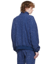 John Elliott Blue Spec Wool Half Zip Sweater