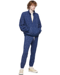 John Elliott Blue Spec Wool Half Zip Sweater