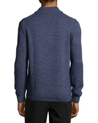 Neiman Marcus Cable Knit Quarter Zip Sweater Moonlight