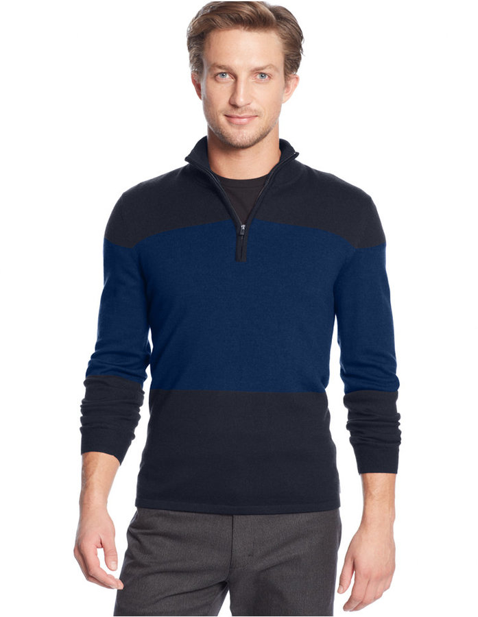 Calvin Klein Colorblocked Quarter Zip Merino Wool Sweater | Where to ...