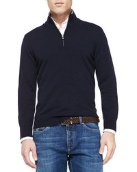 Brunello Cucinelli Cashmere Half Zip Sweater Navy