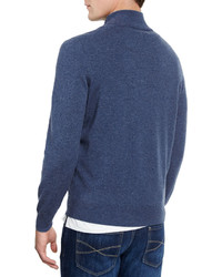 Brunello Cucinelli Cashmere Quarter Zip Pullover Sweater Indigo