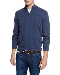 Brunello Cucinelli Cashmere Quarter Zip Pullover Sweater Indigo