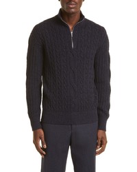 Loro Piana Clarendon Cable Knit Half Zip Cashmere Linen Sweater In Blue Navypirate Blue At Nordstrom