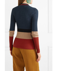 Marni Color Block Ribbed Wool And Silk Blend Sweater