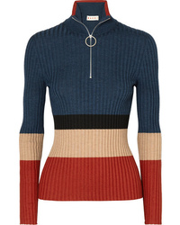 Marni Color Block Ribbed Wool And Silk Blend Sweater