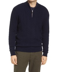 Peter Millar Crown Cable Wool Cashmere Quarter Zip Sweater In Navy At Nordstrom