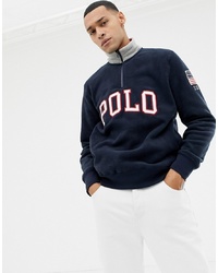 Polo Ralph Lauren Half Zip Polar Sweatshirt With Logo Applique In Navy