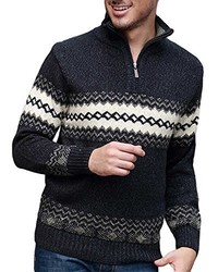 Nidicus Half Zipper High Collar Wave Printed Wool Blend Knit Sweater