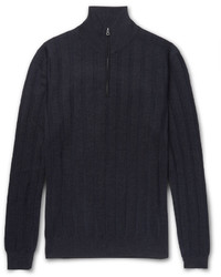 Dunhill Herringbone Cashmere Wool And Silk Blend Half Zip Sweater