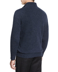 Ermenegildo Zegna Melange Cashmere Half Zip Pullover Sweater Navy