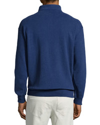 Peter Millar Melange Fleece Quarter Zip Sweater Patriot Navy
