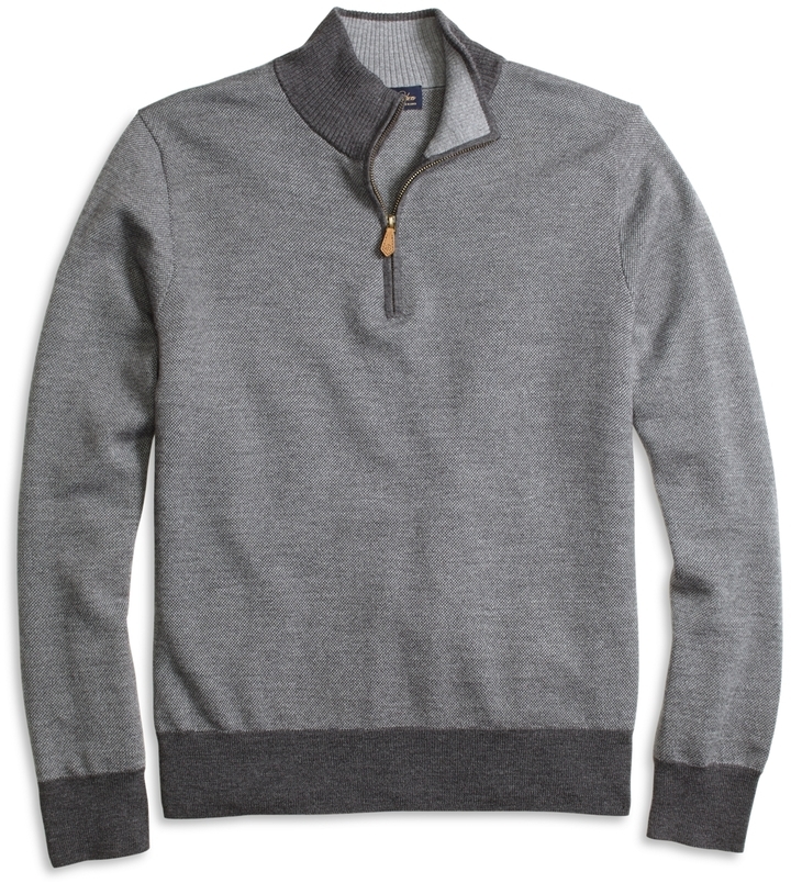 Brooks Brothers Merino Wool Birds Eye Half Zip Sweater, $198 | Brooks ...
