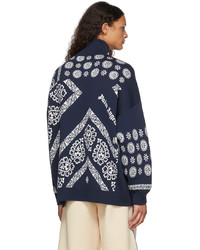 Palm Angels Navy Bandan Zip Up Sweater