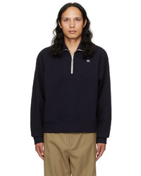 Recto Navy Double Ribbed Half Zip Sweater