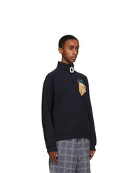 JW Anderson Navy Embroidered Face Half Zip Sweater