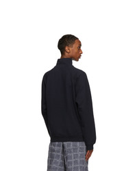 JW Anderson Navy Embroidered Face Half Zip Sweater