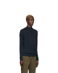 Sunspel Navy Merino Wool Half Zip Sweater