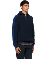Ps By Paul Smith Navy Ribbed Funnel Turtleneck