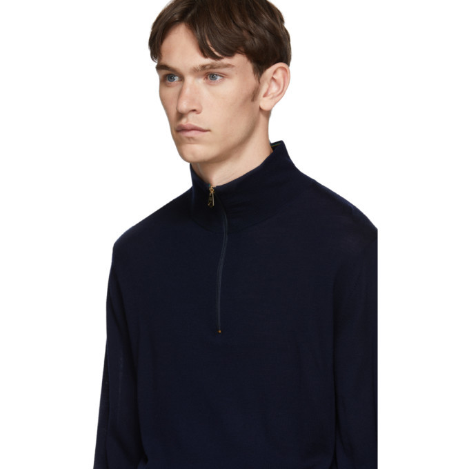 Paul Smith Navy Zip Neck Sweater 80 Ssense Lookastic 4225