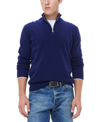 Neiman Marcus Half Zip Sweater With Contrast Trim Navy