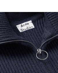 Acne Studios Neptune Ribbed Wool Blend Half Zip Sweater