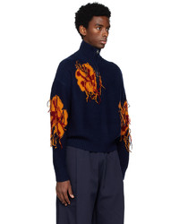 WYNN HAMLYN Orange Navy Reverse Intarsia Sweater