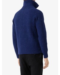 Burberry Rib Knit Wool Cashmere Blend Half Zip Sweater