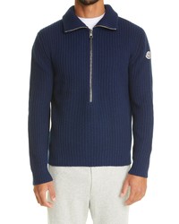 Moncler Ribbed Wool Half Zip Sweater