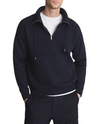 Reiss Robins Stand Collar Cotton Wool Blend Quarter Zip Pullover In Navy At Nordstrom