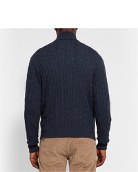 Loro Piana Suede Trimmed Cable Knit Cashmere Sweater
