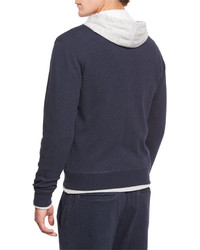 Brunello Cucinelli Baseball Collar Zip Up Sweatshirt Blue