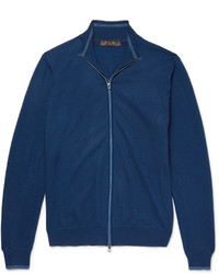 Loro Piana Contrast Tipped Cashmere Zip Up Sweater