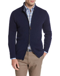 Peter Millar Full Zip Textured Sweater Navy