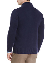 Peter Millar Full Zip Textured Sweater Navy