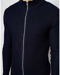 Selected Homme Ribbed Zip Up Knitted Cardigan
