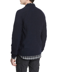 Belstaff Latham Merino Wool Zip Up Sweater Navy Melange