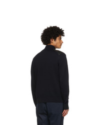 Salvatore Ferragamo Navy And Black Wool Half Zip Sweater