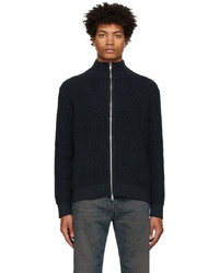 Theory Navy Knit Zip Up Sweater