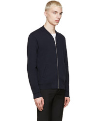 Maison Margiela Navy Leather Patch Zip Up Sweater