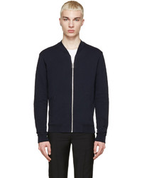 Maison Margiela Navy Leather Patch Zip Up Sweater